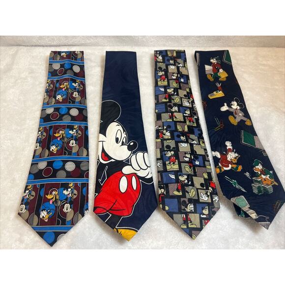 Mickey Mouse Disney Polyester Neck Ties Lot Of 4 - Picture 1 of 13